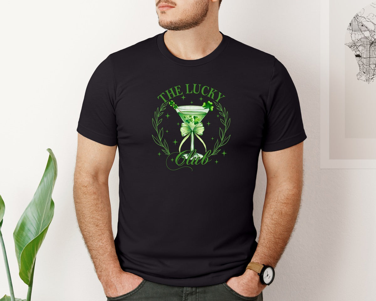 brand:Bella Canvas|color:Black|The Lucky Club Martini Graphic T-Shirt