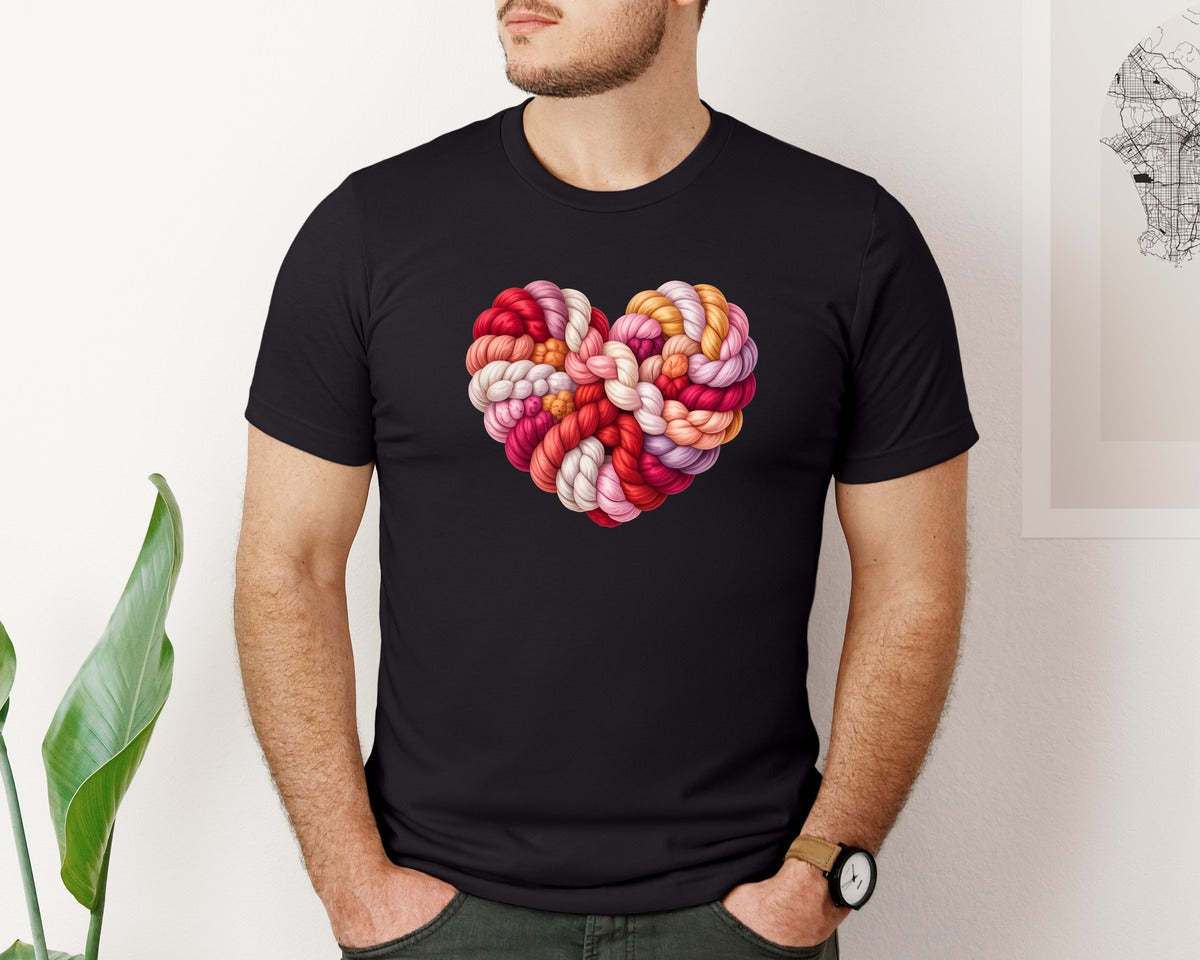 brand:Bella Canvas|color:Black|Crochet Style Love Pngfaux Knitted Love Graphic T-Shirt