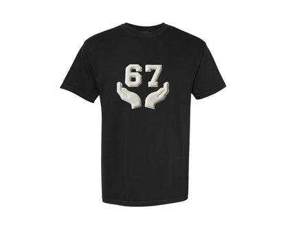brand:Comfort Colors|color:Black|Funny 67 Six Seven Faux Yarn Graphic T-Shirt