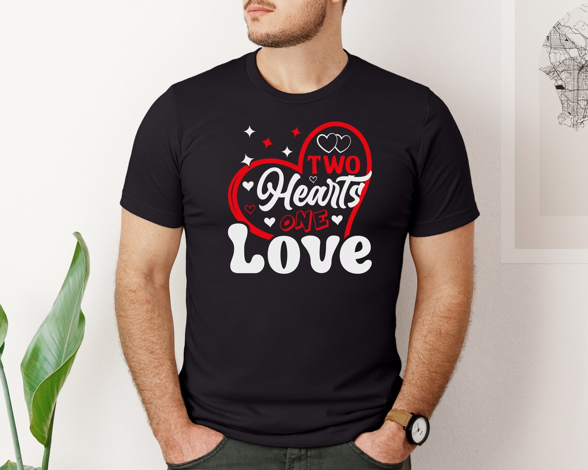 brand:Bella Canvas|color:Black|Two Hearts One Love T Shirt Design 8 Graphic T-Shirt