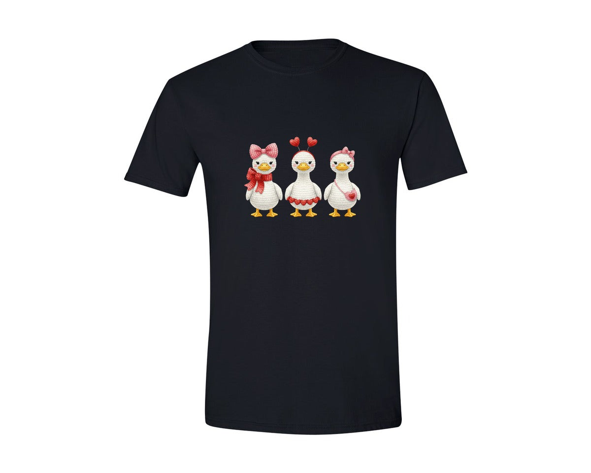 brand:Generic|color:Black|Faux Yarn Crochet Valentine Goose 2 Graphic T-Shirt