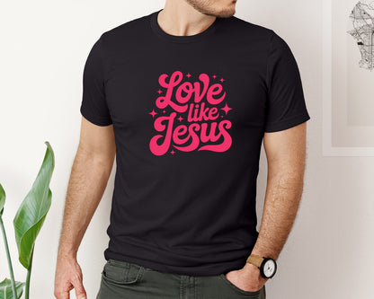 brand:Bella Canvas|color:Black|Love Like Jesus 42 Graphic T-Shirt