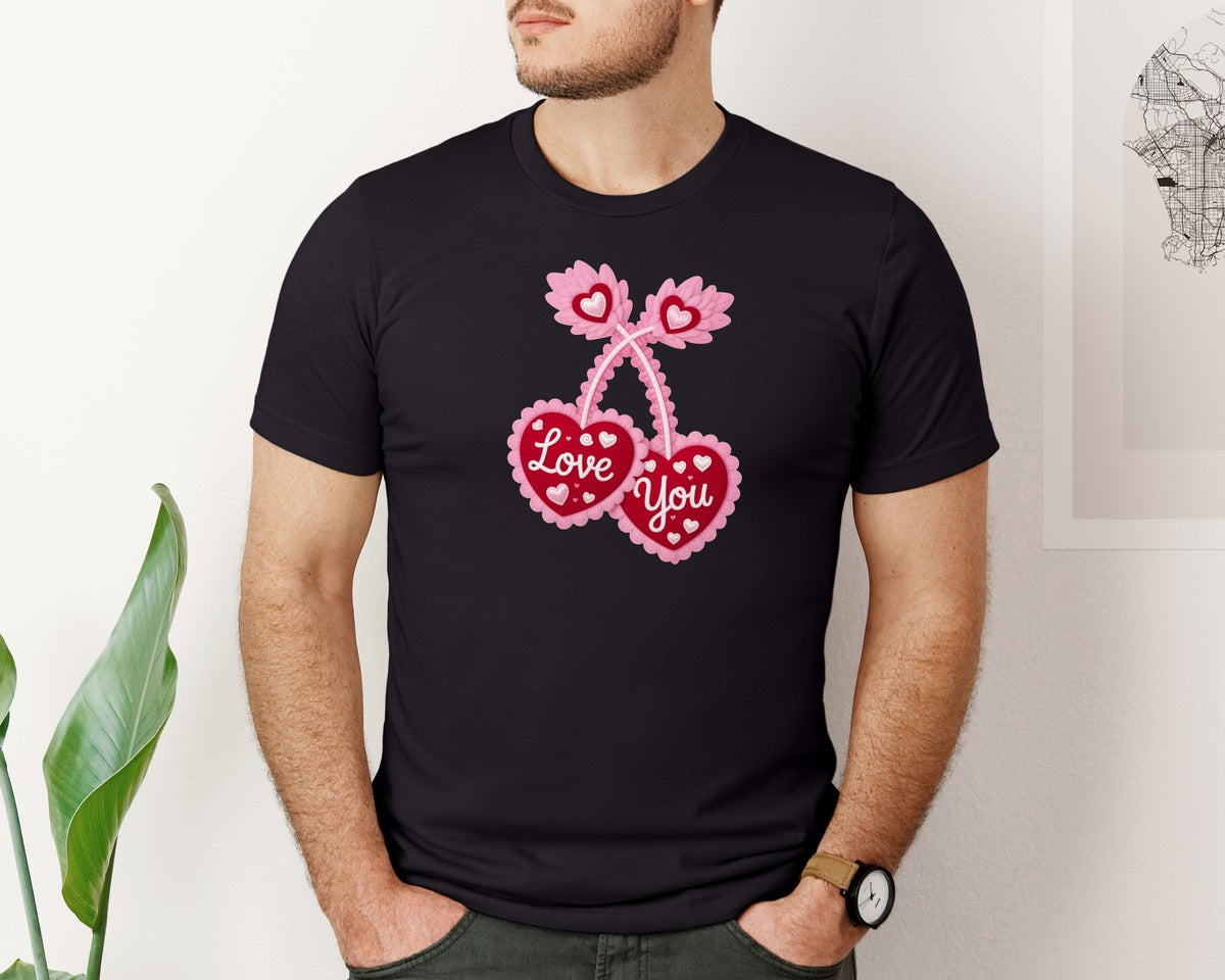 brand:Bella Canvas|color:Black|Faux Yarn Valentines Latch Hook Graphic T-Shirt