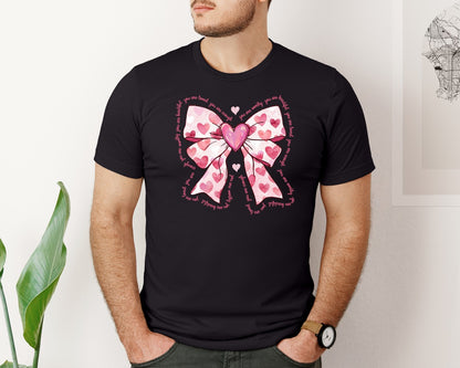 brand:Bella Canvas|color:Black|Self Love Affirmation Heart Bow Graphic T-Shirt