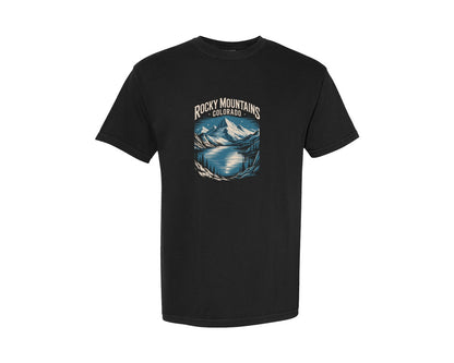 brand:Comfort Colors|color:Black|Rocky Mountains Colorado Hiking Graphic T-Shirt
