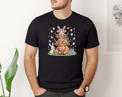 brand:Bella Canvas|color:Black|Highland Cow Easter Western Easter 2 Graphic T-Shirt