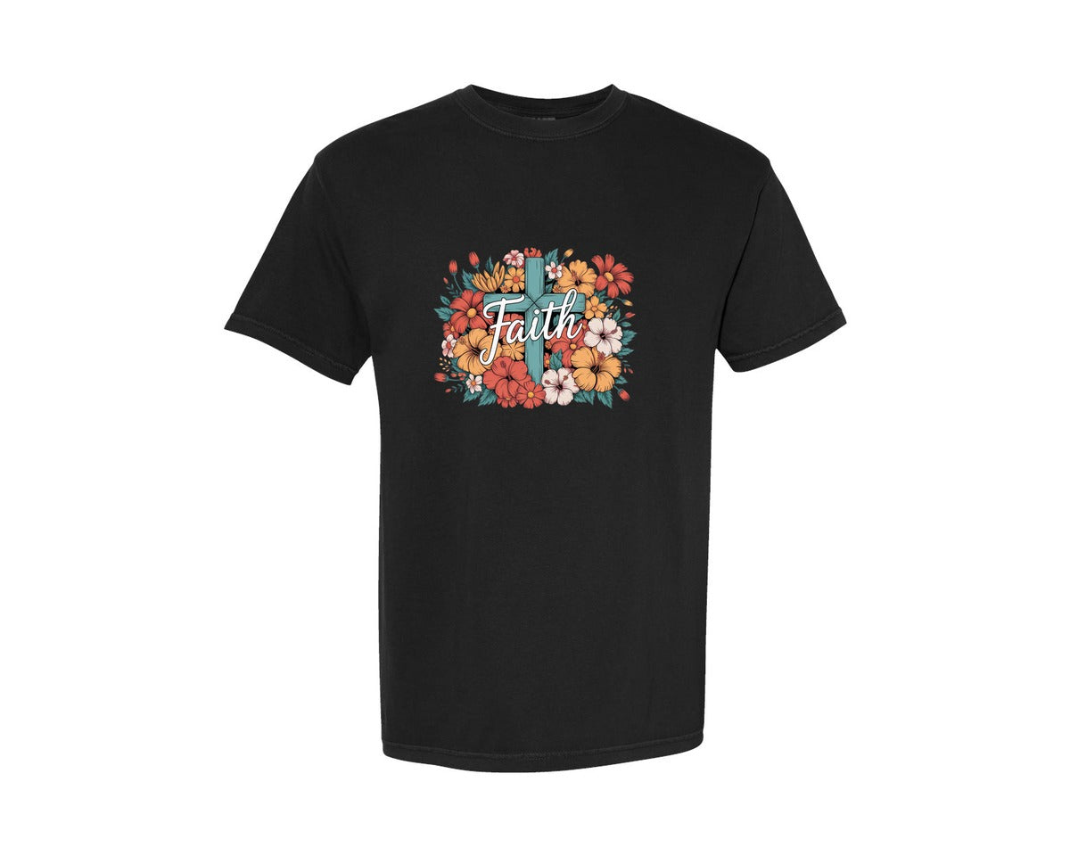 brand:Comfort Colors|color:Black|Boho Christian Faith Religious Graphic T-Shirt