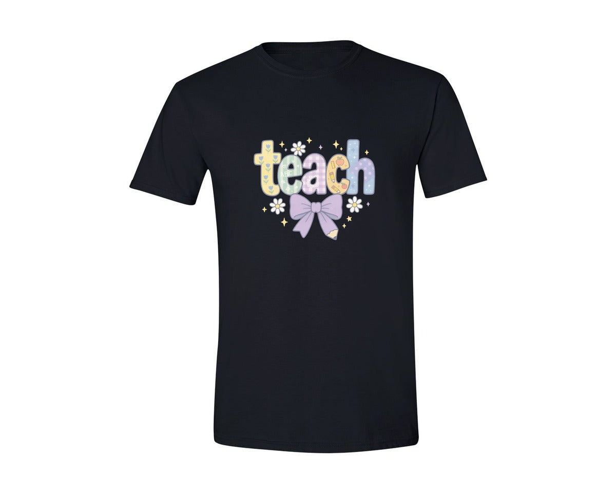brand:Generic|color:Black|Preppy School Teach Coquette Bow Graphic T-Shirt