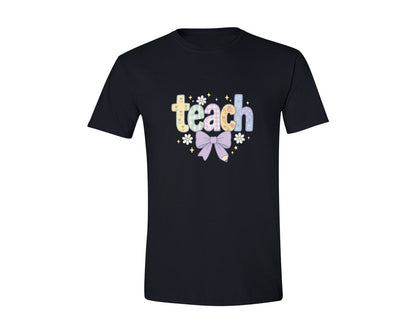 brand:Generic|color:Black|Preppy School Teach Coquette Bow Graphic T-Shirt