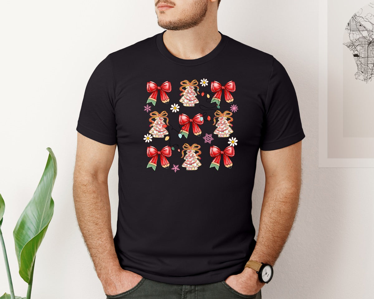 brand:Bella Canvas|color:Black|Teacher Merry Christmas Coquette Preppy Graphic T-Shirt
