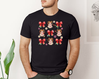brand:Bella Canvas|color:Black|Teacher Merry Christmas Coquette Preppy Graphic T-Shirt
