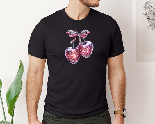 Valentine Cherry Rhinestone Cherry Graphic T-Shirt