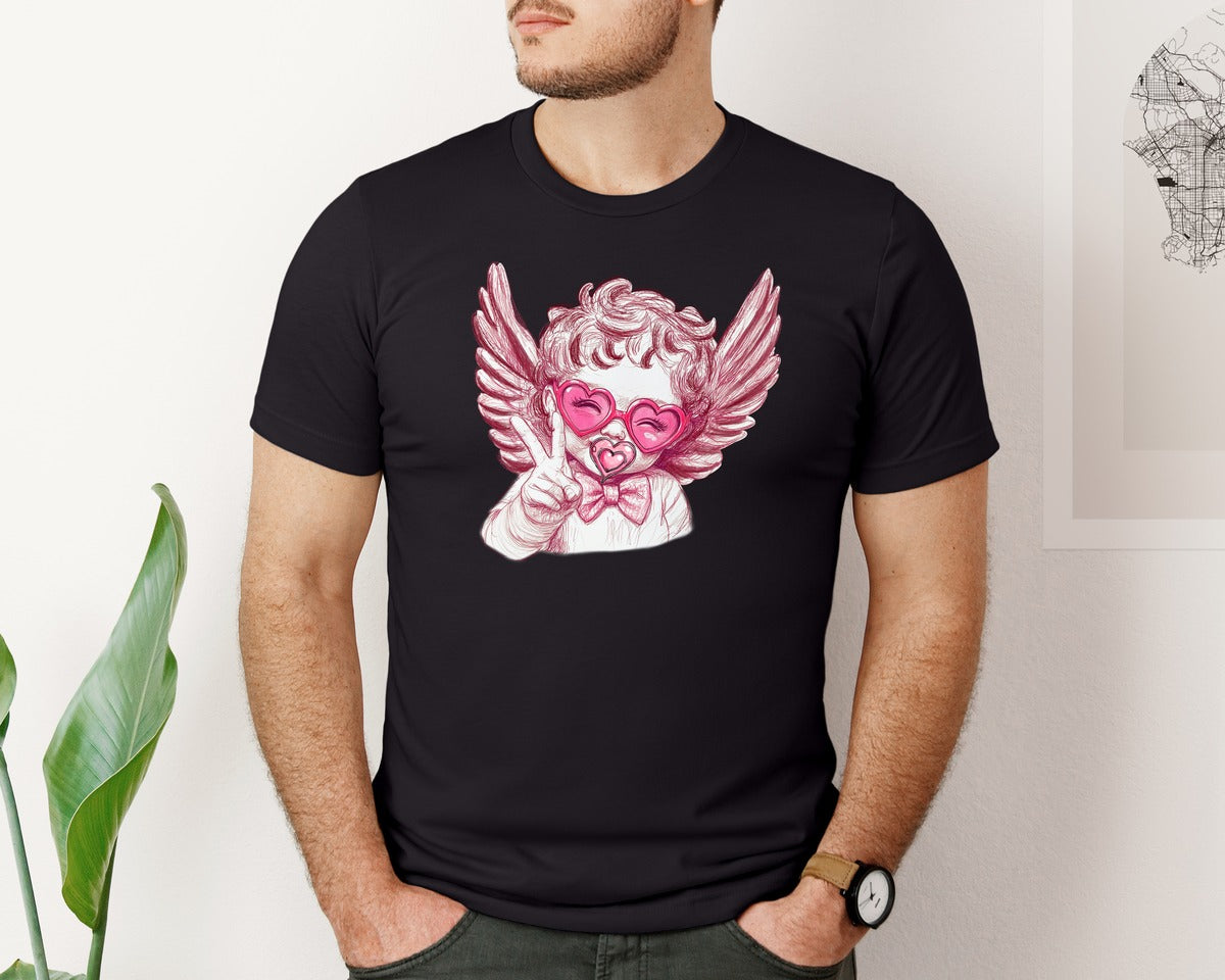 brand:Bella Canvas|color:Black|Retro Cupid Valentine Blowing Bubble 3 Graphic T-Shirt