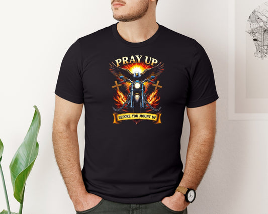 Pray Up Motorcycle Faith Graphic T-Shirt