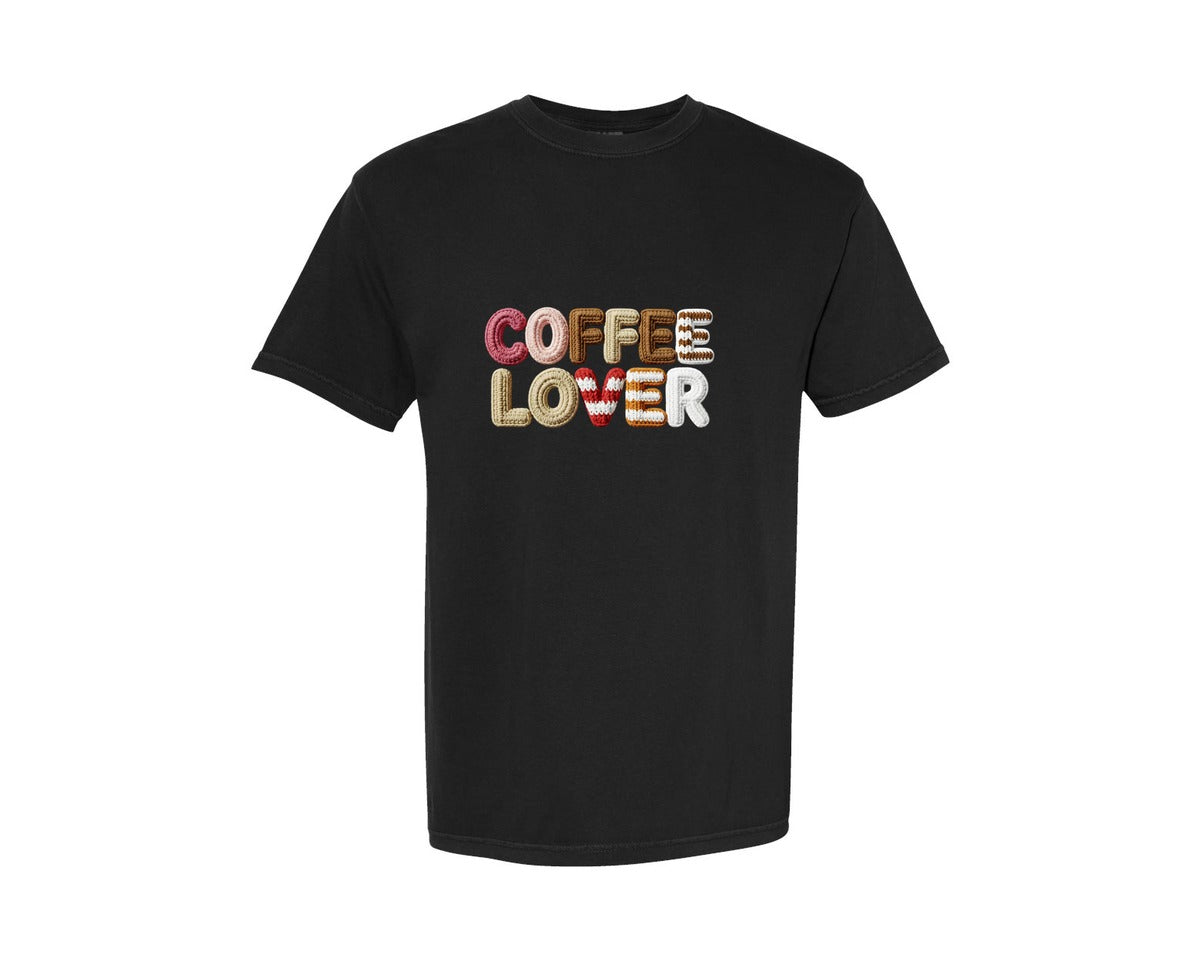 brand:Comfort Colors|color:Black|Coffee Lover Yarn Style Graphic T-Shirt