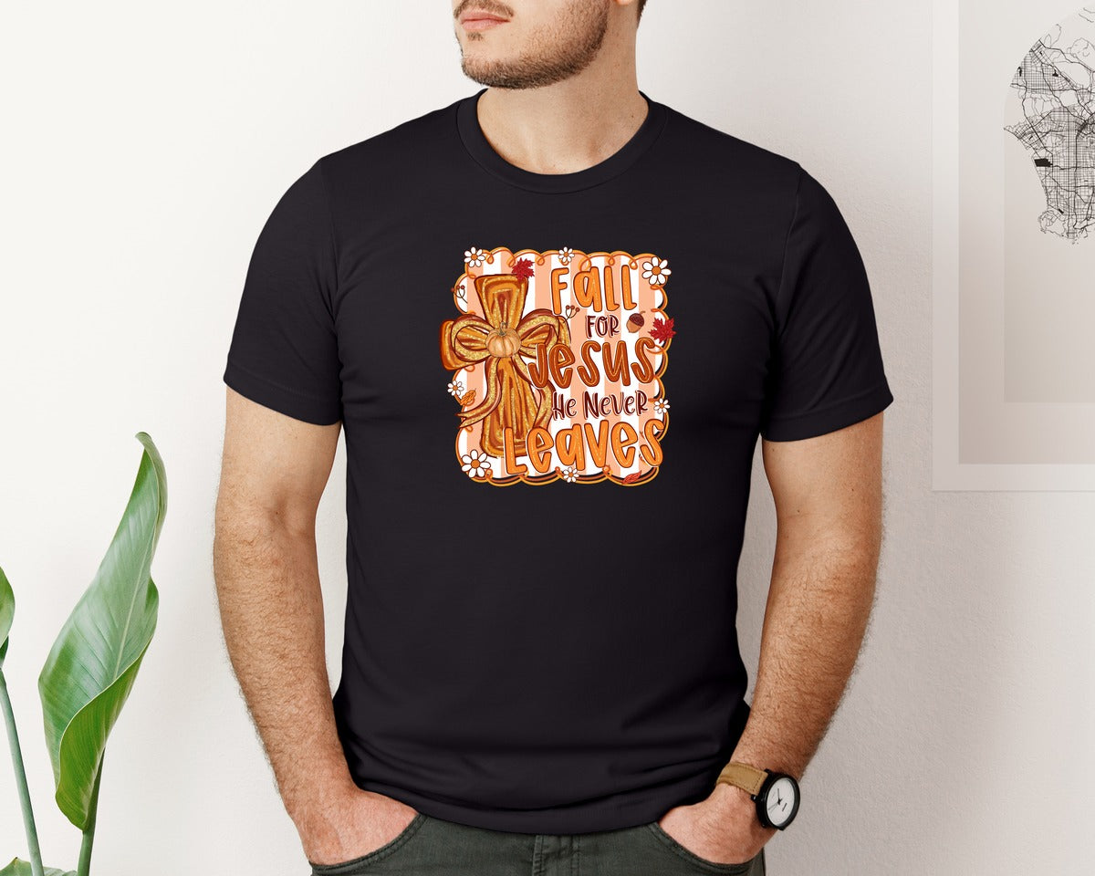 brand:Bella Canvas|color:Black|Fall For Jesus Christian Fall Graphic T-Shirt