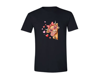 brand:Generic|color:Black|Funny Valentine Highland Cow 10 Graphic T-Shirt