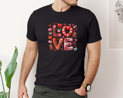 brand:Bella Canvas|color:Black|Love Valentines Day Design 2 Graphic T-Shirt
