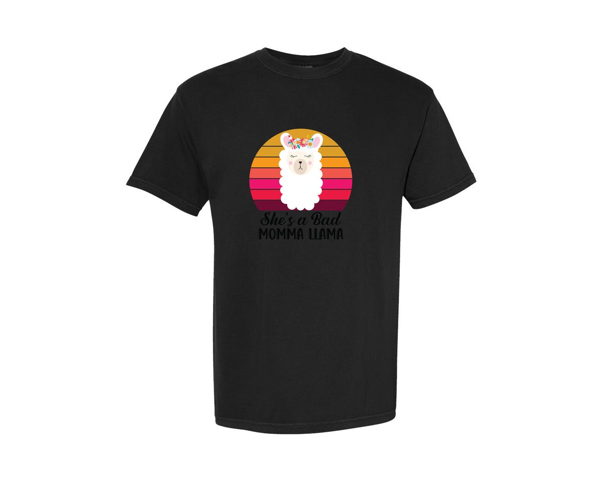 brand:Comfort Colors|color:Black|Shes A Bad Momma Llama Retro T Shirt Graphic T-Shirt