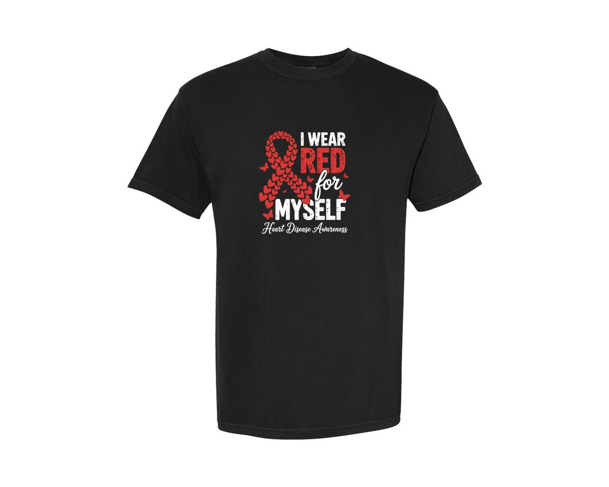brand:Comfort Colors|color:Black|Heart Disease Awareness Ribbon Graphic T-Shirt