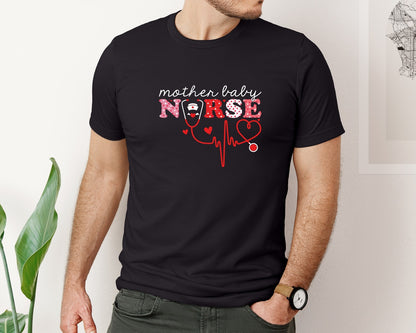 brand:Bella Canvas|color:Black|Mother Baby Nurse Valentines Day Postpar Graphic T-Shirt