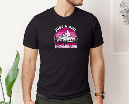 brand:Bella Canvas|color:Black|Snowmobile Just A Girl Loves Snowmobile Graphic T-Shirt