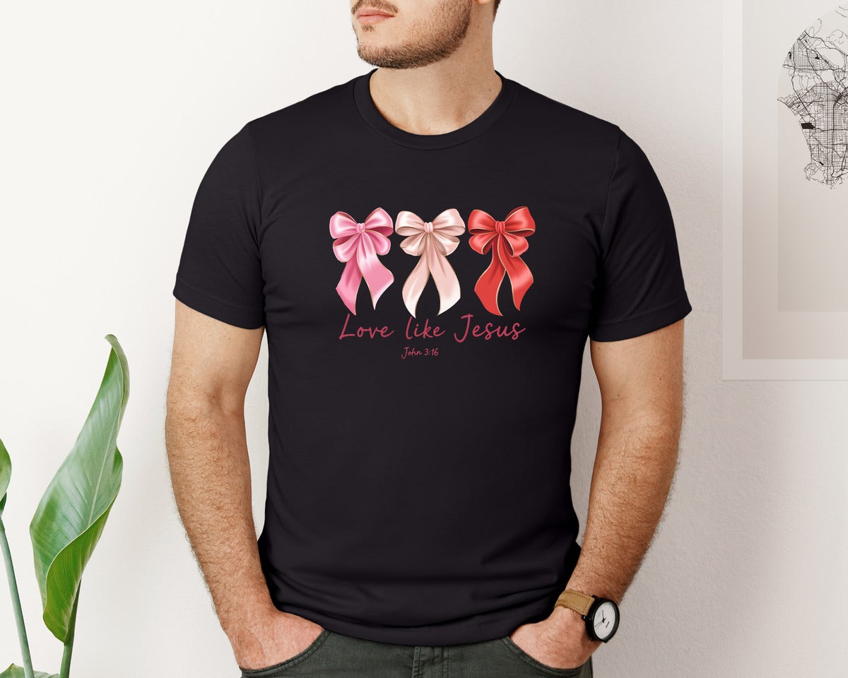 brand:Bella Canvas|color:Black|Love Like Jesus Christian Shirt Design Graphic T-Shirt