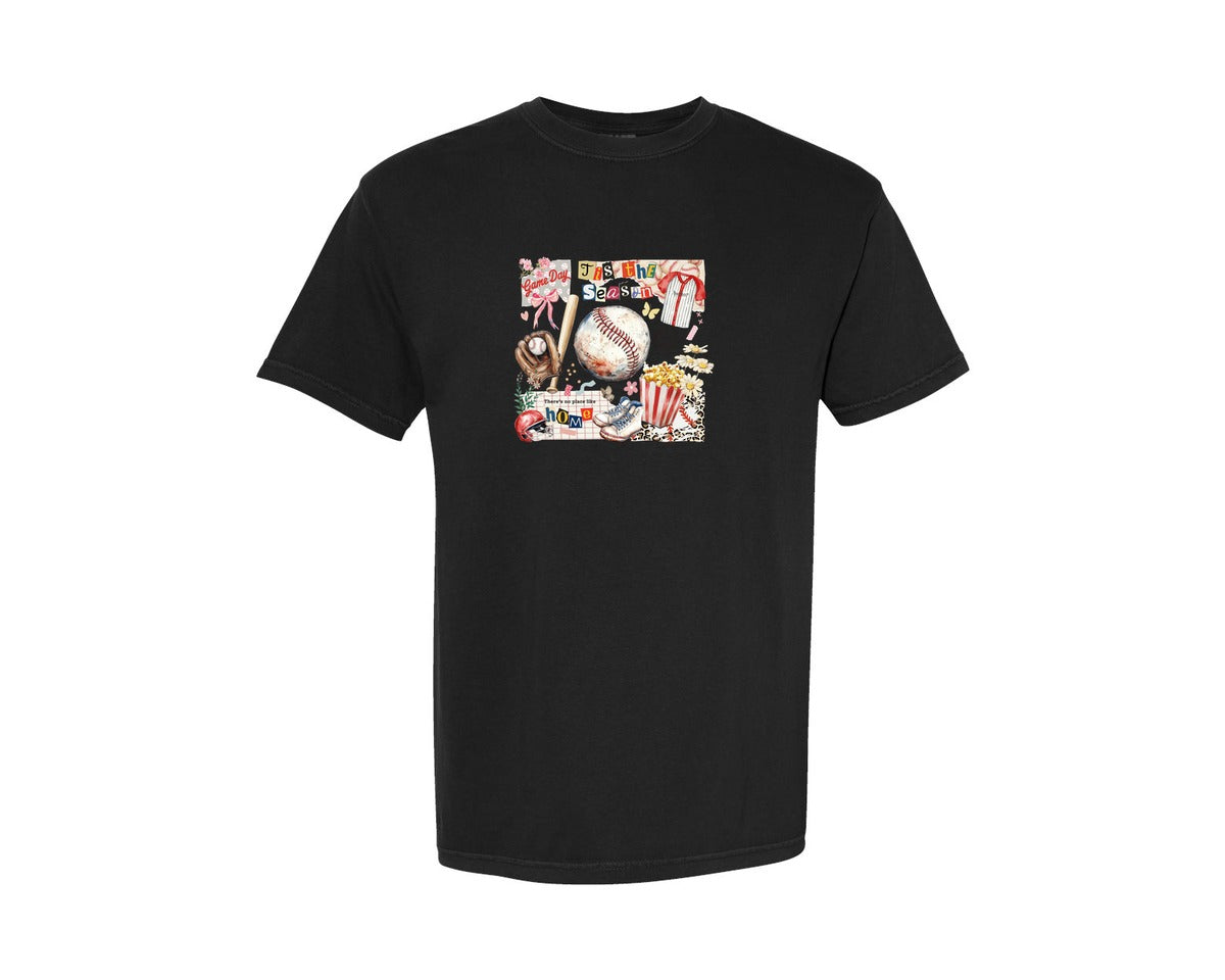 brand:Comfort Colors|color:Black|Retro Baseball Game Day Patchwork Graphic T-Shirt
