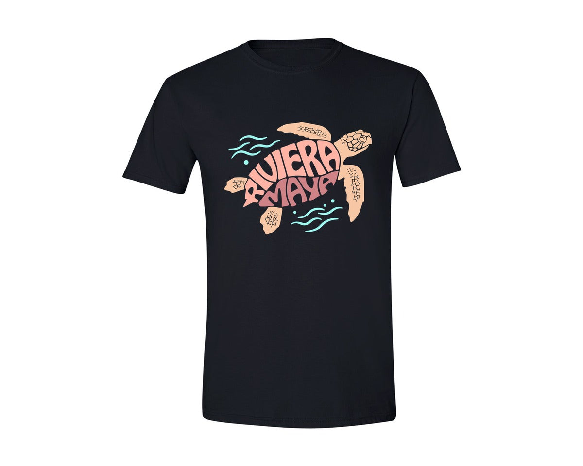 brand:Generic|color:Black|Riviera Maya Word Art Turtle Graphic T-Shirt