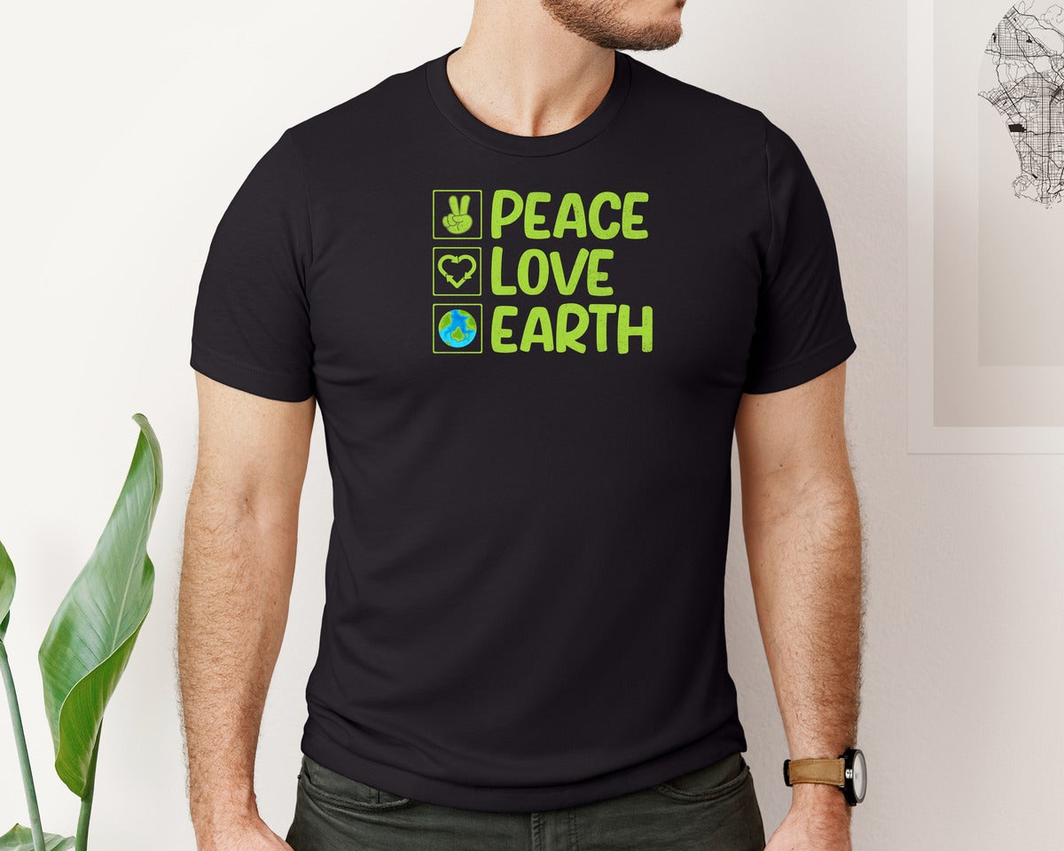 brand:Bella Canvas|color:Black|Peace Love Earth T Shirt Graphic T-Shirt