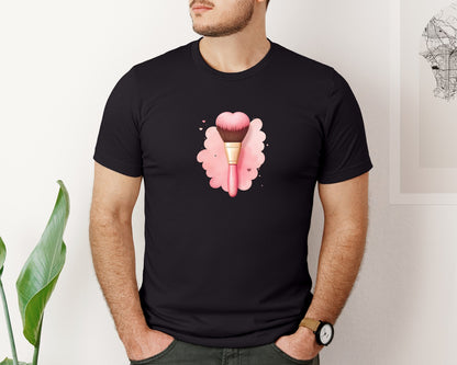 brand:Bella Canvas|color:Black|Cute Heart Makeup Brush T Shirt Design Graphic T-Shirt