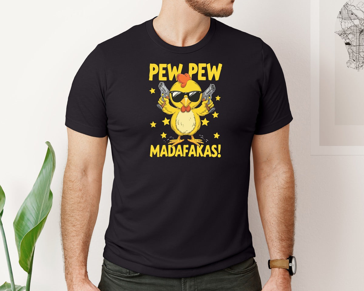 brand:Bella Canvas|color:Black|Gangster Chicken Funny Meme Graphic T-Shirt