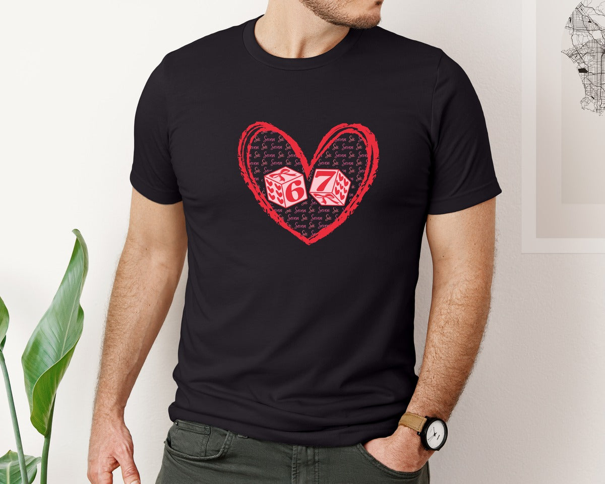 brand:Bella Canvas|color:Black|Six Seven Valentine Dice 6 7 Heart Graphic T-Shirt
