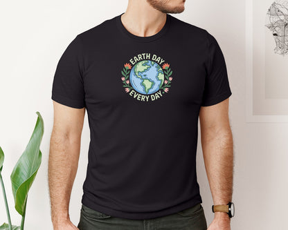 brand:Bella Canvas|color:Black|Earth Day Every Day Floral Earth Graphic T-Shirt
