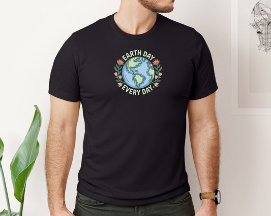 Earth Day Every Day Floral Earth Graphic T-Shirt