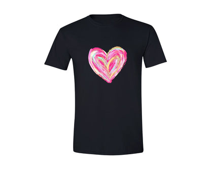 brand:Generic|color:Black|Valentines Day Heart Brushstroke Graphic T-Shirt
