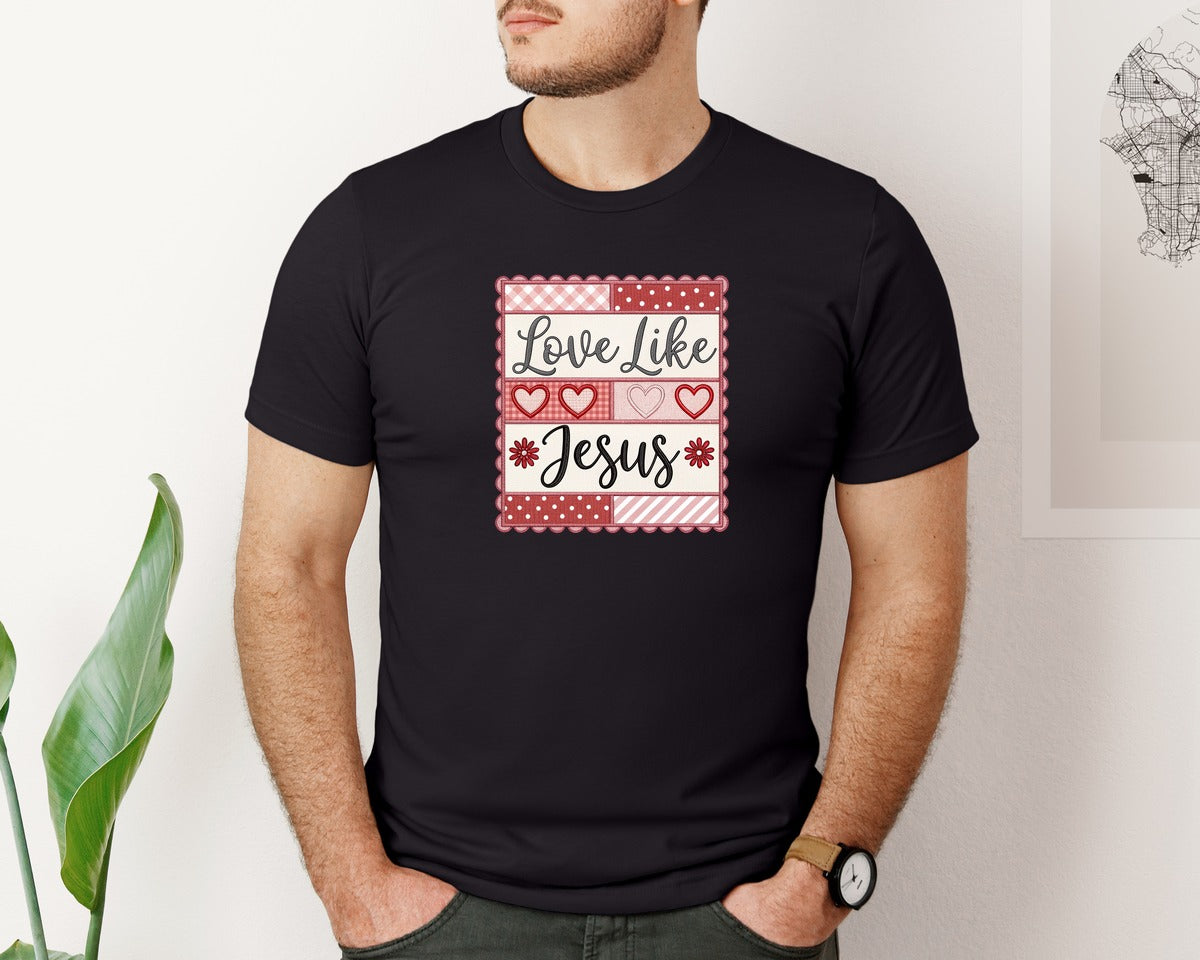 brand:Bella Canvas|color:Black|Love Like Jesus Valentine Christian 7 Graphic T-Shirt