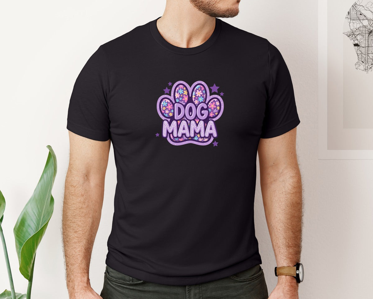 brand:Bella Canvas|color:Black|Dog Mama Preppy Dog Mom Flower Graphic T-Shirt
