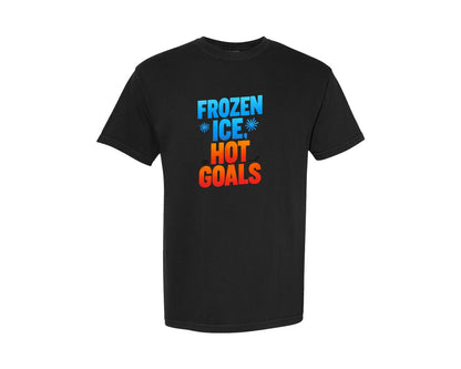 brand:Comfort Colors|color:Black|Frozen Ice Hot Goals Hockey Graphic T-Shirt