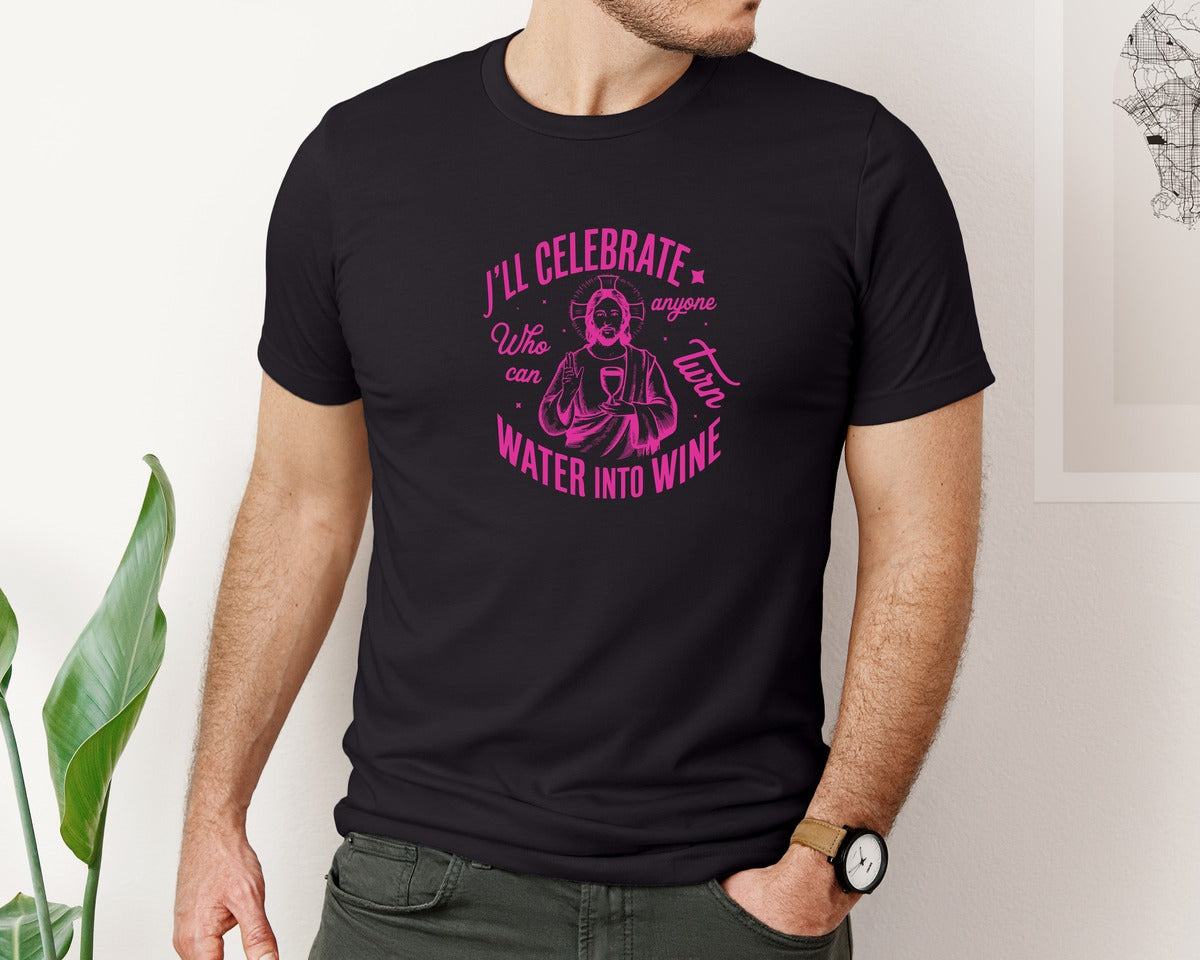 brand:Bella Canvas|color:Black|Jesus Water Into Wine Design Graphic T-Shirt