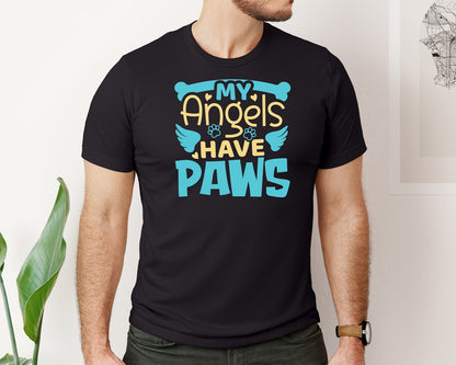 brand:Bella Canvas|color:Black|My Angels Have Paws Cut File Design 7 Graphic T-Shirt