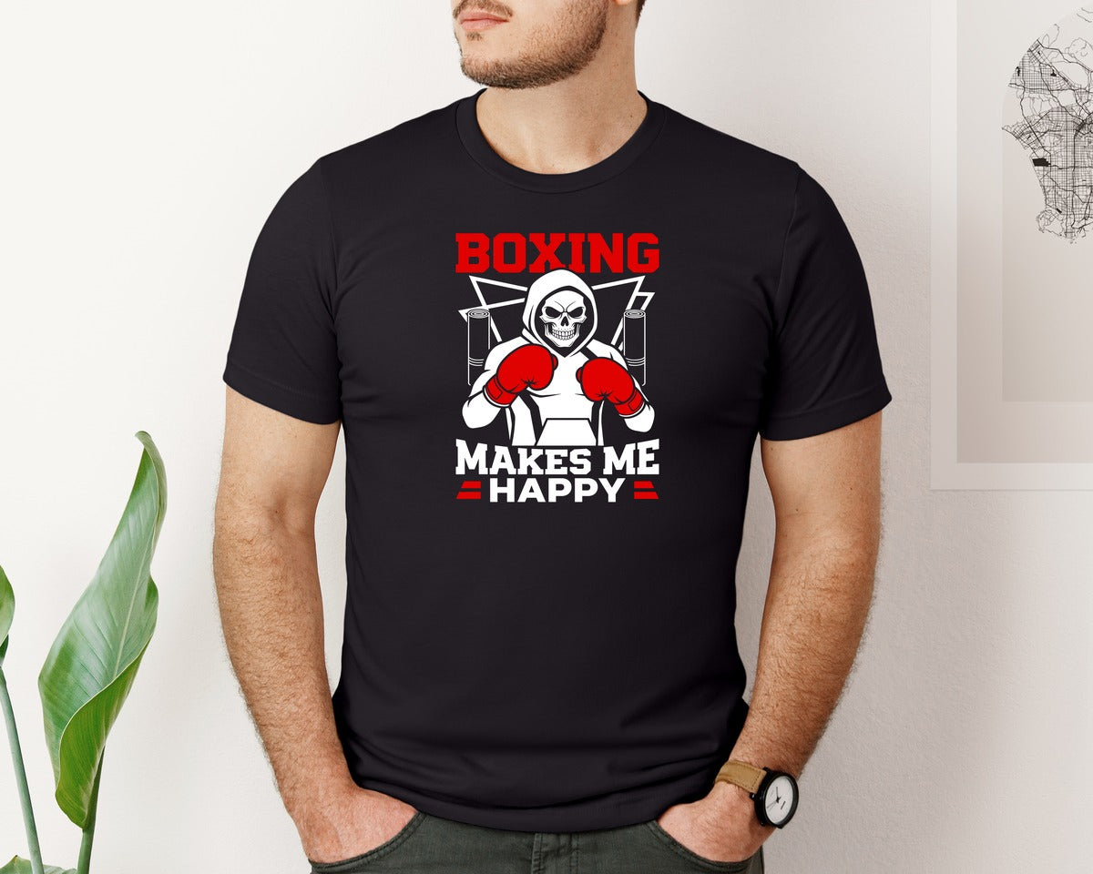 brand:Bella Canvas|color:Black|Boxing Makes Me Happy T Shirt Graphic T-Shirt