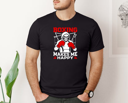 brand:Bella Canvas|color:Black|Boxing Makes Me Happy T Shirt Graphic T-Shirt