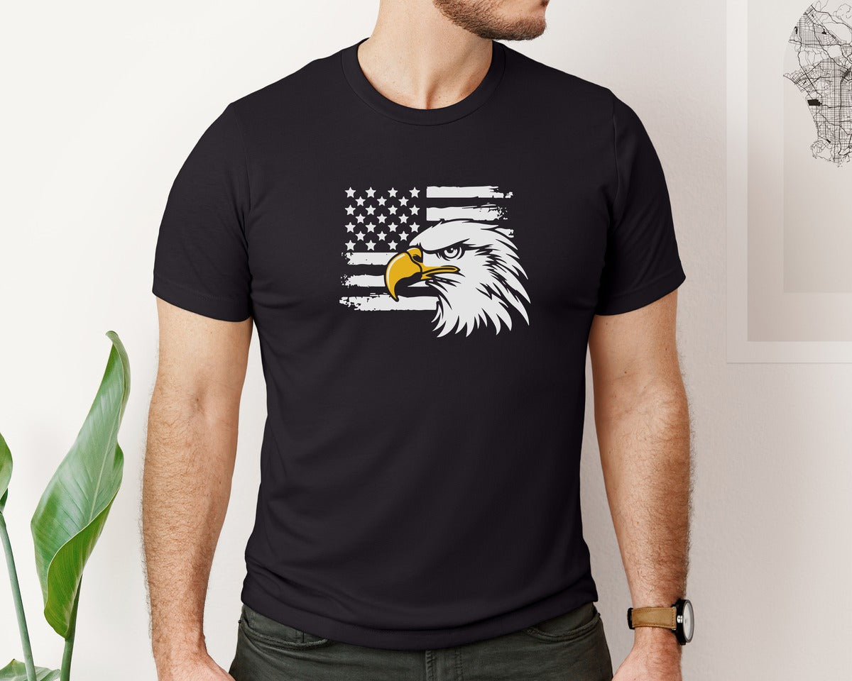 brand:Bella Canvas|color:Black|Eagle With American Flag Usa Graphic T-Shirt