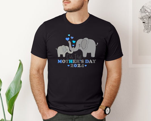 Our First Mothers Day Elephant Mom Baby Graphic T-Shirt