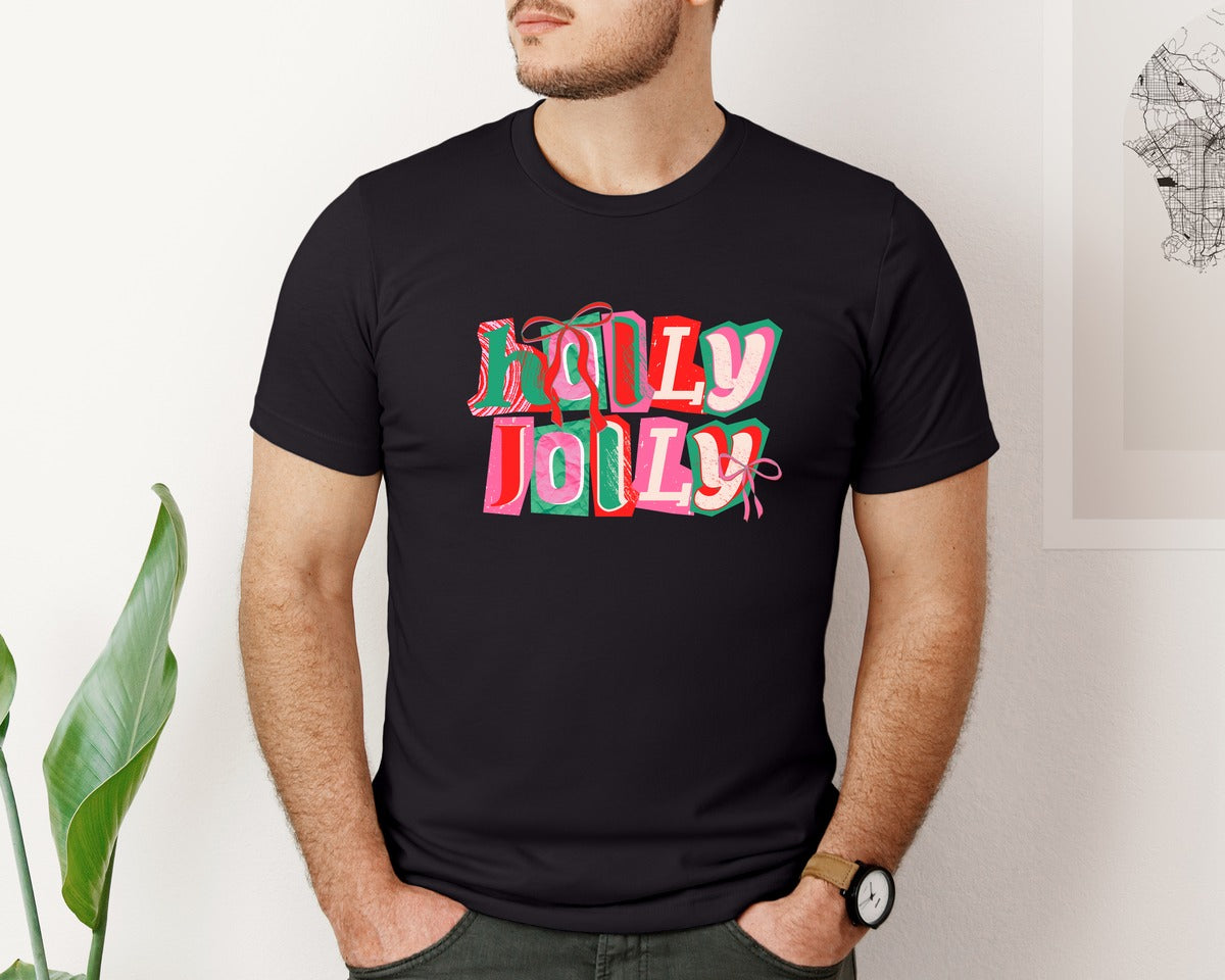 brand:Bella Canvas|color:Black|Coquette Holly Jolly Christmas Graphic T-Shirt