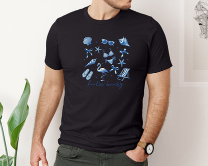 brand:Bella Canvas|color:Black|Vintage Blue Summer Beach Coquette Bow Graphic T-Shirt