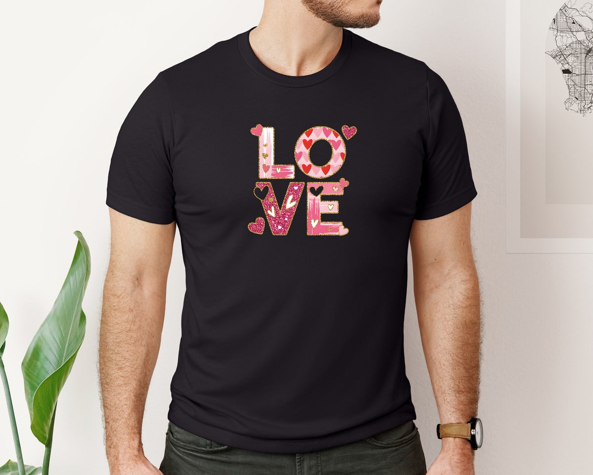 brand:Bella Canvas|color:Black|Pink Valentines Day Love Coquette 2 Graphic T-Shirt