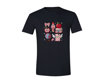 brand:Generic|color:Black|Teacher Valentine Faux Yarn School Graphic T-Shirt