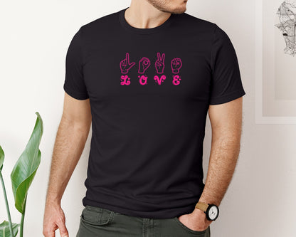 brand:Bella Canvas|color:Black|Asl Love Hand Sign Valentine Graphic T-Shirt